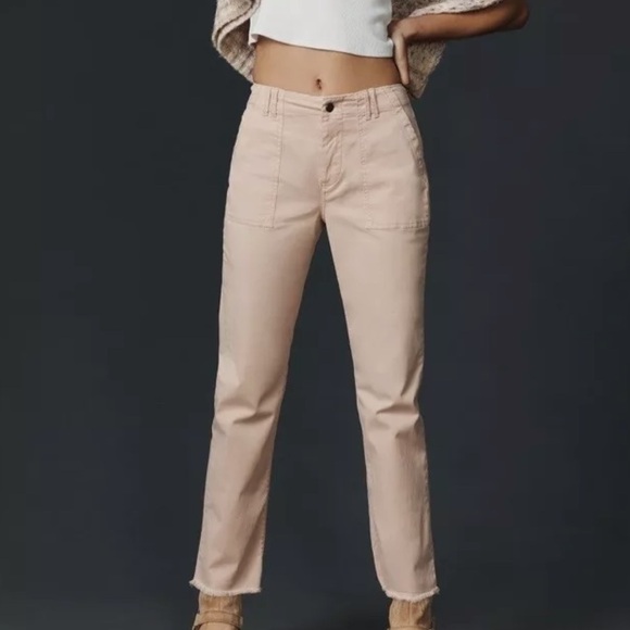 Pilcro Pants - Anthropologie Pilcro Utility Slim Straight Leg Pants Light Pink Raw Hem 31 I